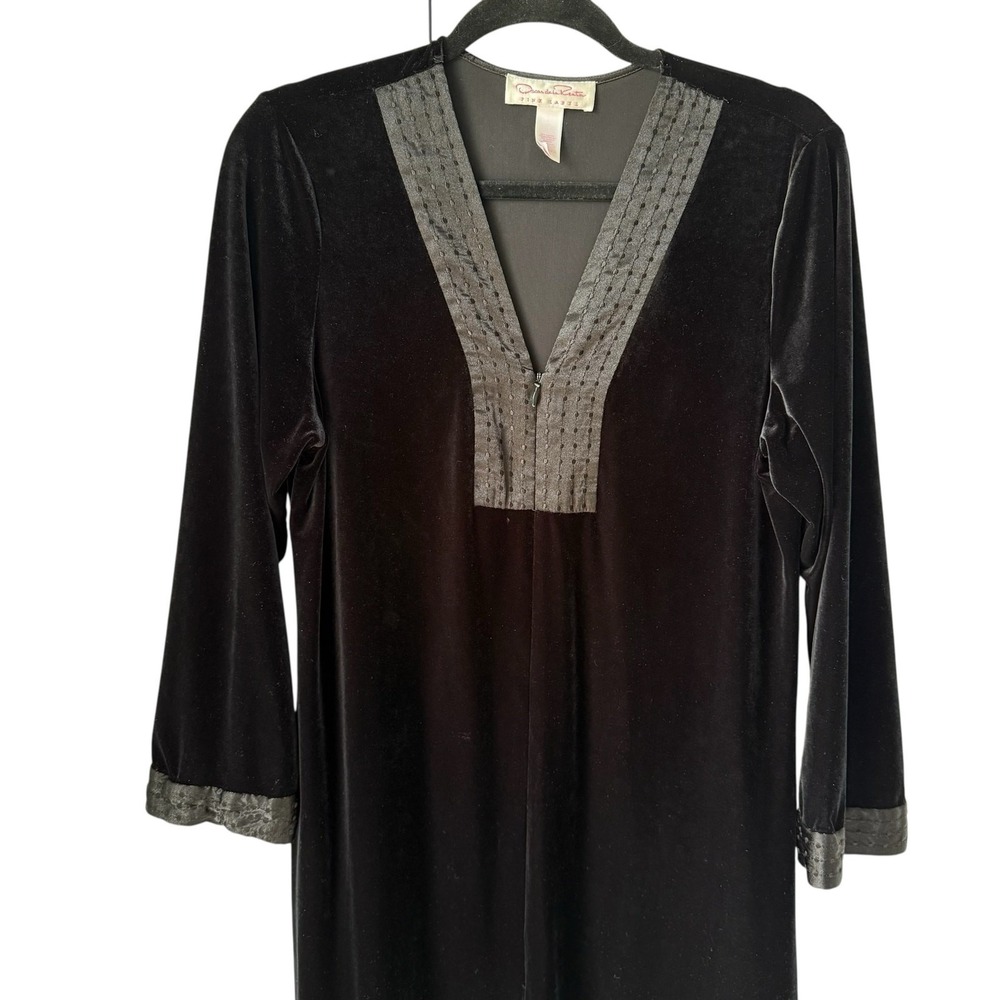 Oscar de la Renta The Pink Label Black Velvet Robe Nightgown Womens Medium NICE